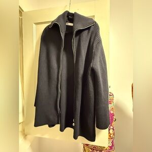 Zara Navy Ribbed Knit Jacket